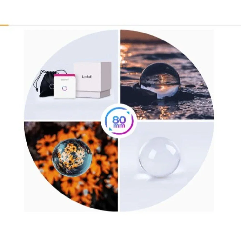 2-Pack Lensball Pro 80mm,K9 Clear Crystal Ball Photography Sphere With Bag